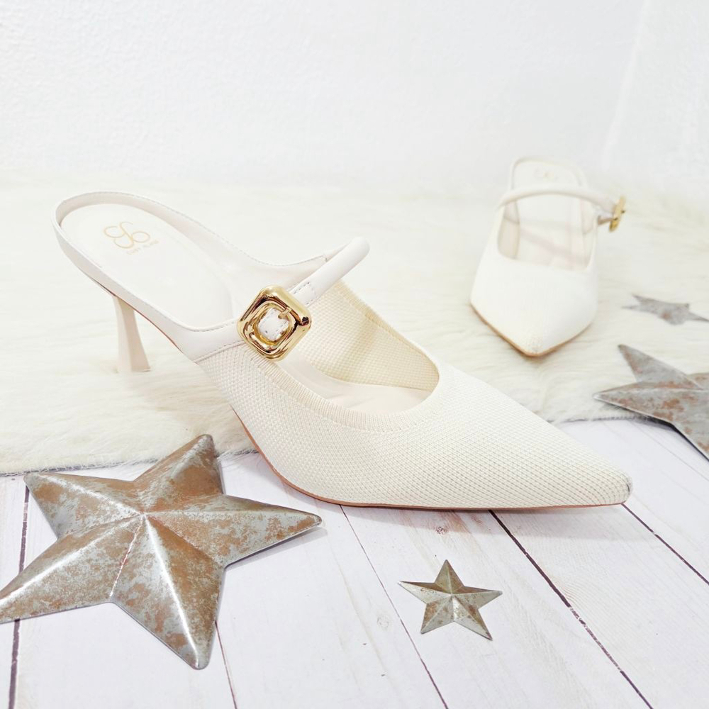Cosy Island GraceLithe Pointed Toe Heeled Mules cream knit women's Size 9.5